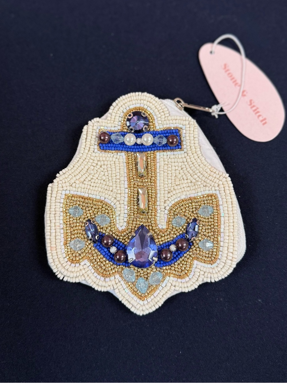 Anchor beaded coin pouch